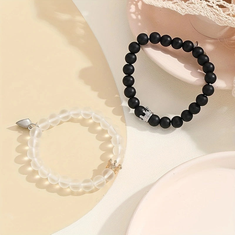 Wholesale Frosted Glass Beads Heart Shape Luminous Magnet Bracelet