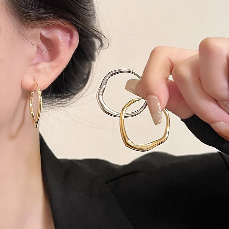 Wholesale Asymmetrical Concave Convex Earrings Alloy Electroplating Fashion Accessory for Boutique Resale
