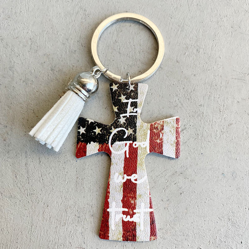 Wholesale 2pcs/pack Western Wind Cross Aztec Cow Leather Keychain ACC-KC-HY017