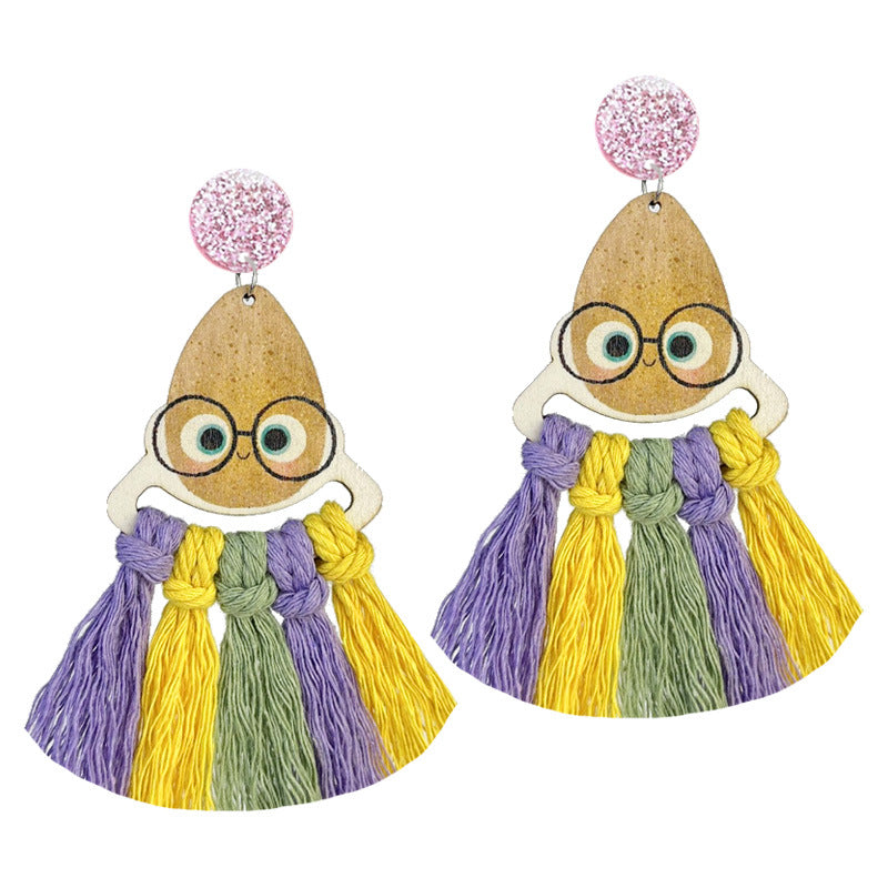 Wholesale 2 Pairs/pack Teacher's Day Colorful Tassel Earrings Hand-woven Multi-color Cute Wood Earrings ACC-ES-HY141