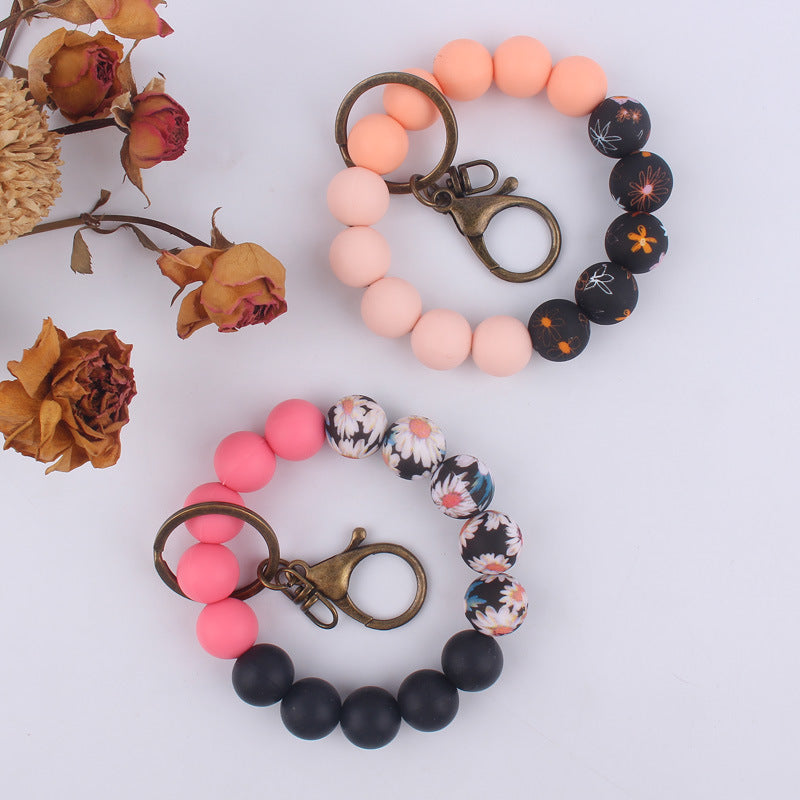 Wholesale Colorful Flower Print Beaded Wrist Keychain ACC-KC-GuangTian028