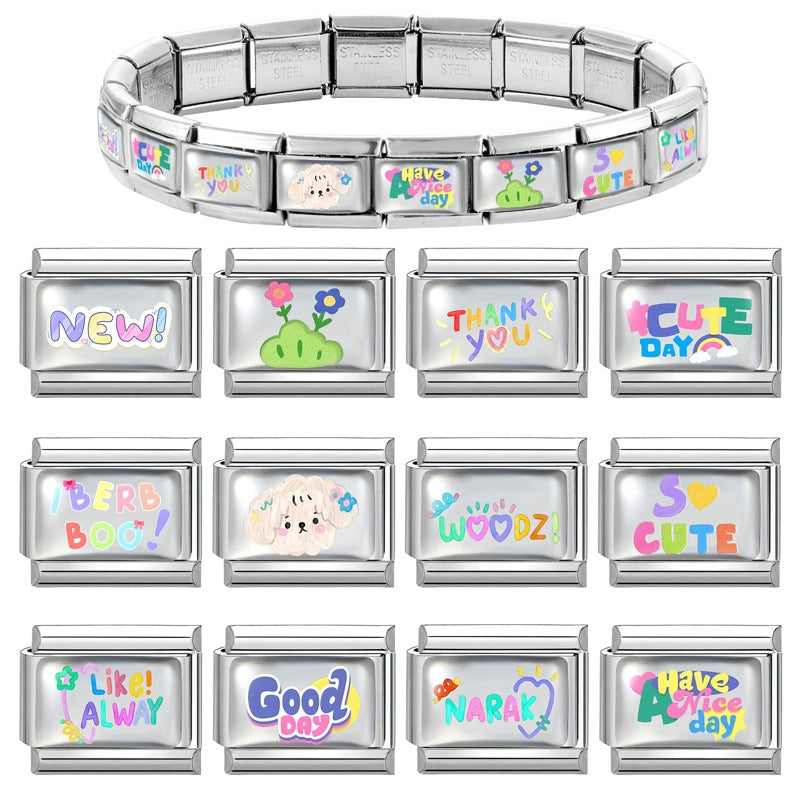 Wholesale 9mm Italian Charm Starter Bracelets DIY Cute Cartoon Stainless Steel Composable Bracelet