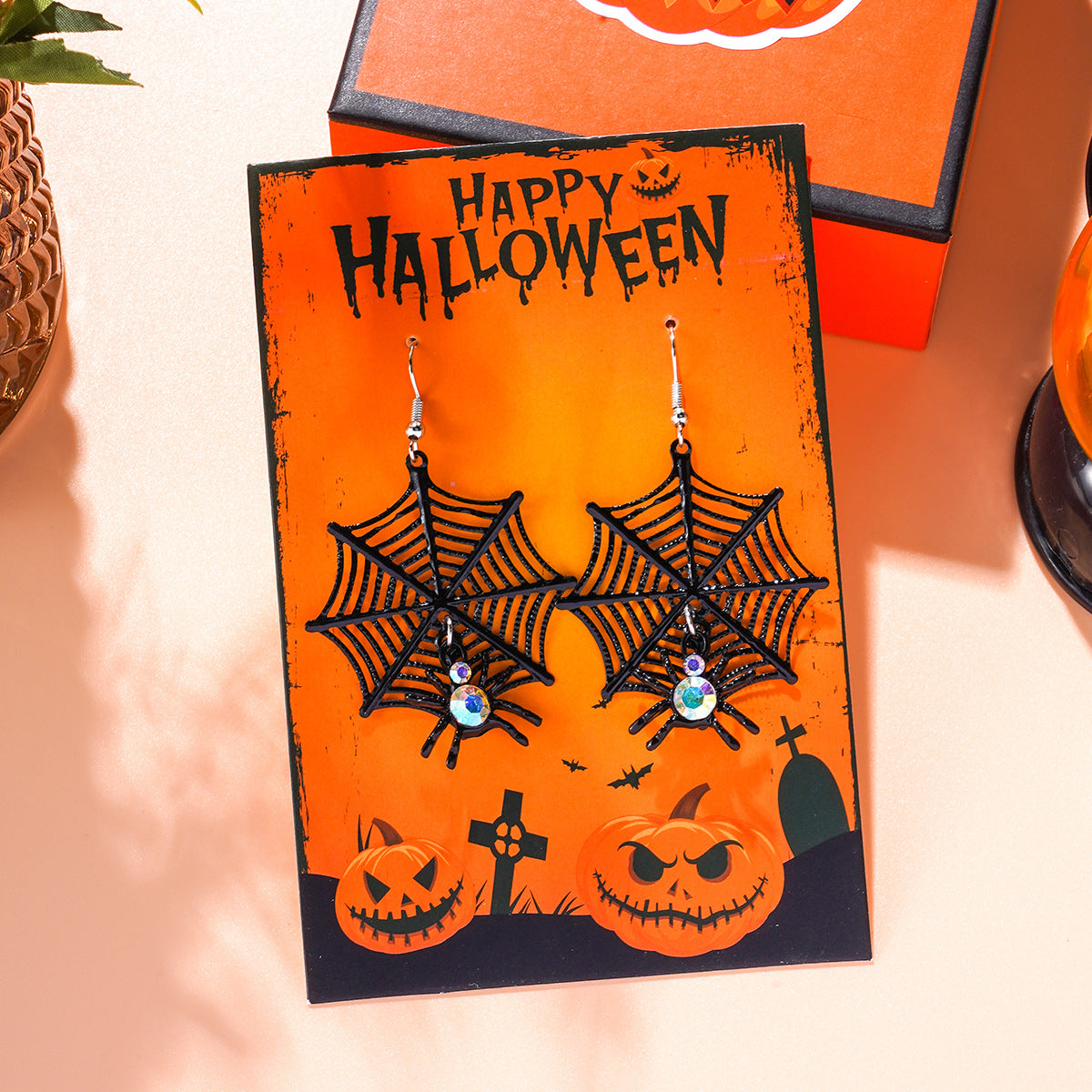Wholesale Halloween Cartoon Bat Ghost Pumpkin Wood Earrings ACC-ES-Ditong001