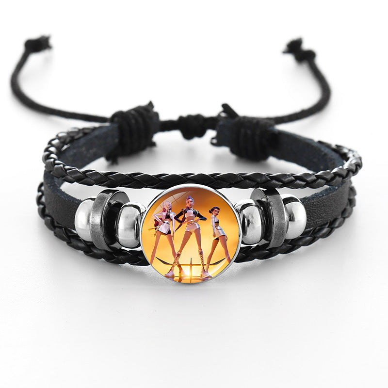 Wholesale Demon Hunters Time Gem Bracelet Couple Leather Braided Black Bracelet kpop