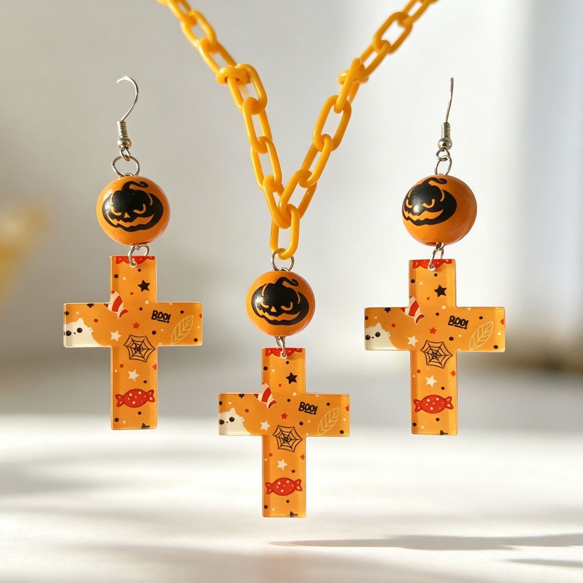 Wholesale  Acrylic Cross Earring Necklace Set Fashion Accessory Boutique Resale