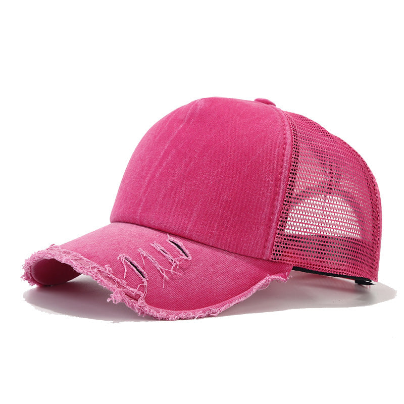 Wholesale Washed Cotton Mesh Cap with Distressed Sunshade Hole Baseball Cap Hat ACC-HT-NianKa003
