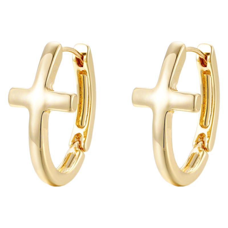 Wholesale Cross earrings copper plated 14K gold geometric earrings