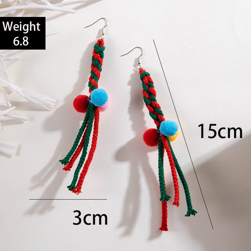 Wholesale  Fun Color Woven Confronted Color Hair Ball Christmas Earrings