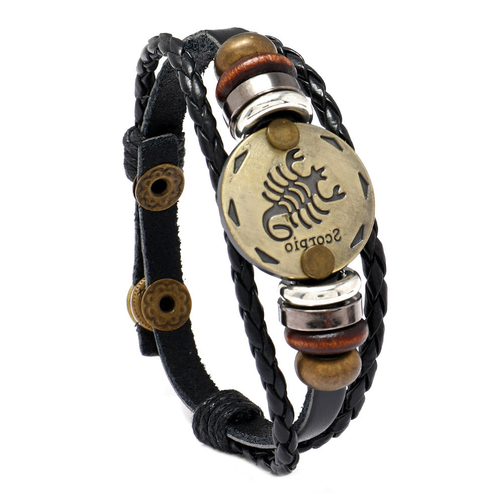 Wholesale 12 Constellations Cowhide Bracelet Adjustable Braided Beaded Bracelet Miyuki ACC-BT-Saih002