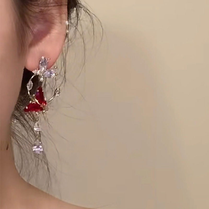 Wholesale red butterfly earrings  long tassel earrings