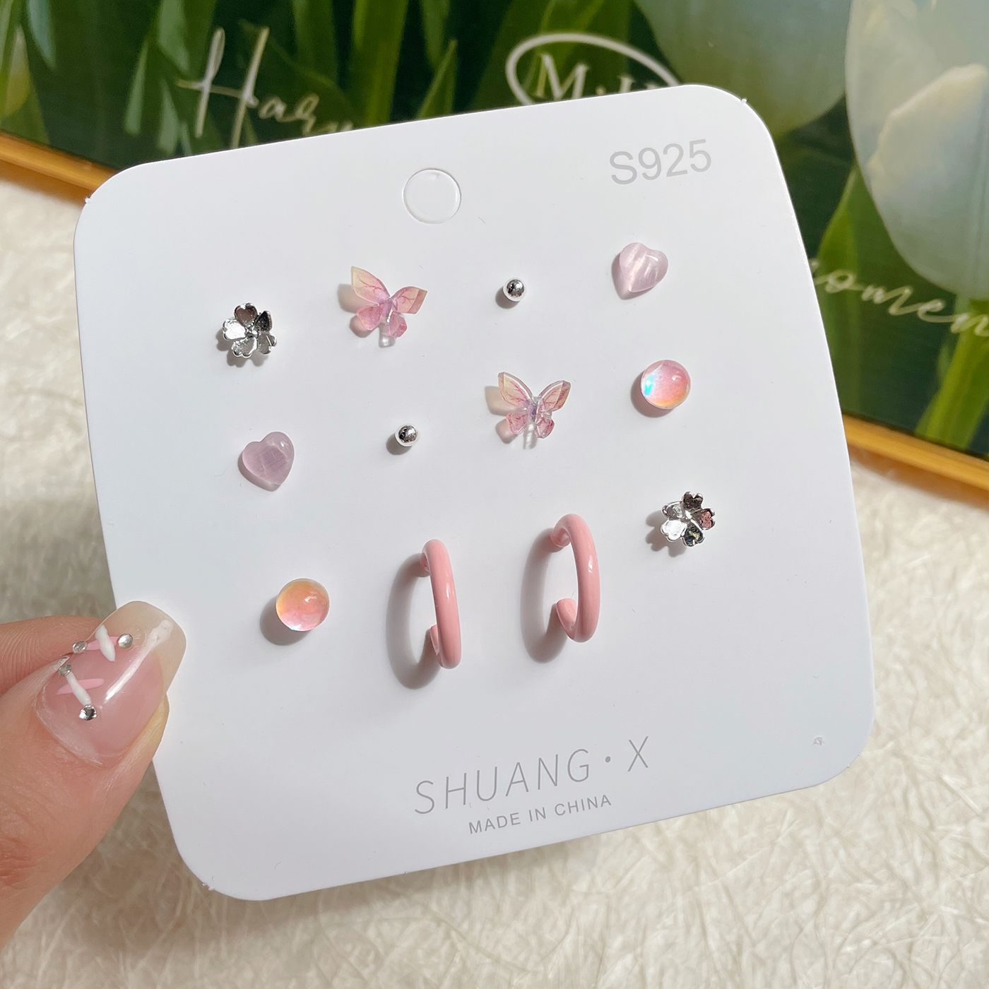 Wholesale Sweet and fresh silver needle small floral and fruit earrings