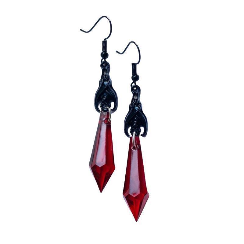 Wholesale Gothic Bat Red Gemstone Women S Earrings Stylish Alloy Party Jewelry Boutique Resale Gift