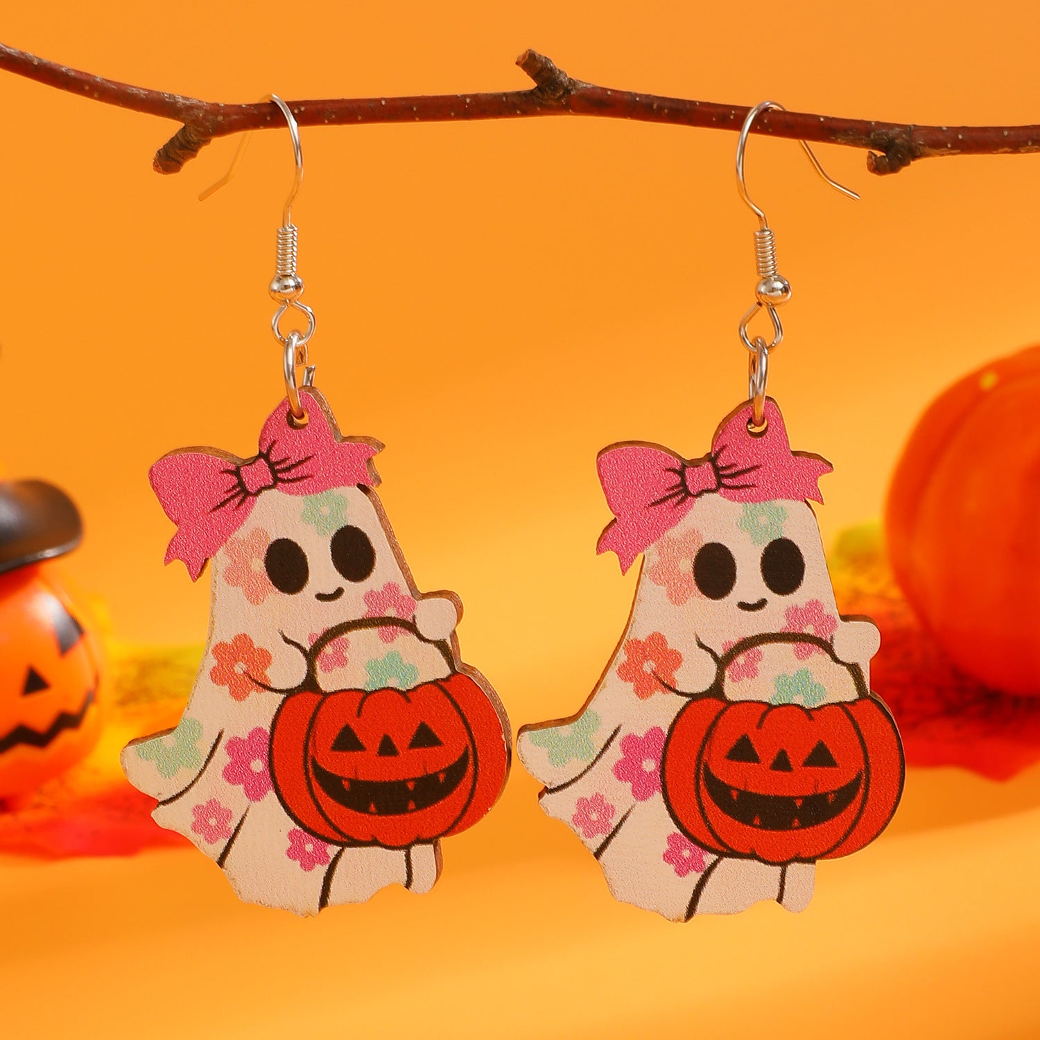 Wholesale Wooden Printed Ghost Rabbit Earrings Fashion Accessory for  Party Gift