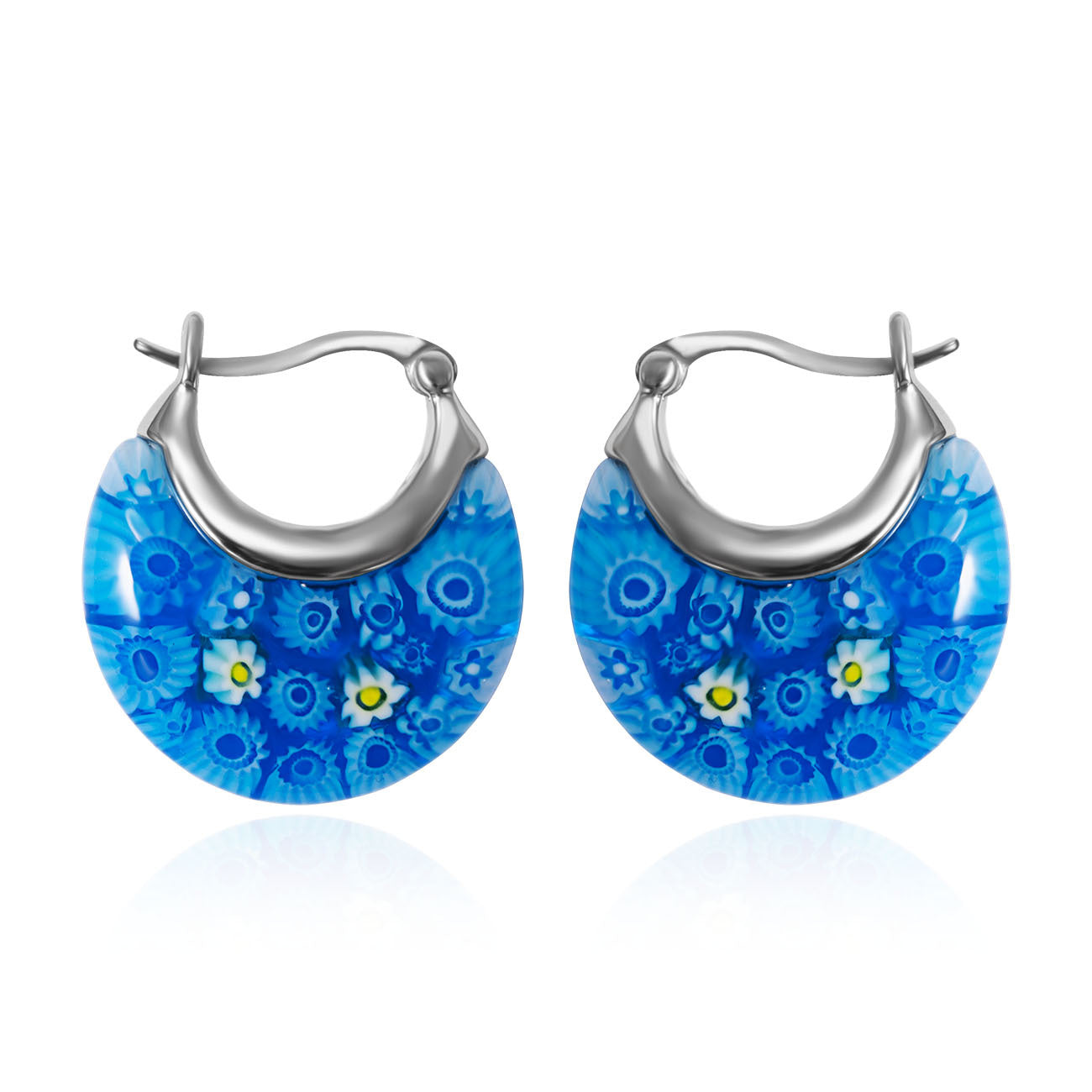 Wholesale Handmade Thousand Flower Glass Flower Stainless Steel Earrings
