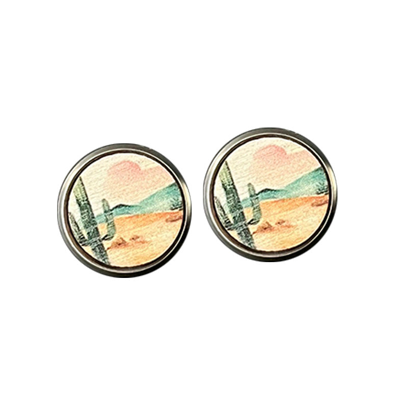 Wholesale 2 pairs/ pack Stainless steel mountain scenery texture western earrings