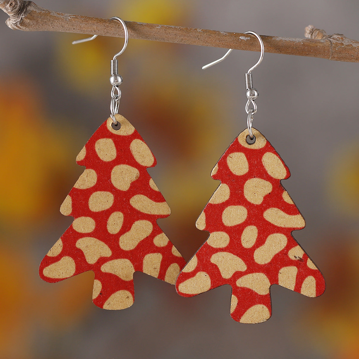 Wholesale Christmas Tree Pendant  Wooden Double-sided Earrings