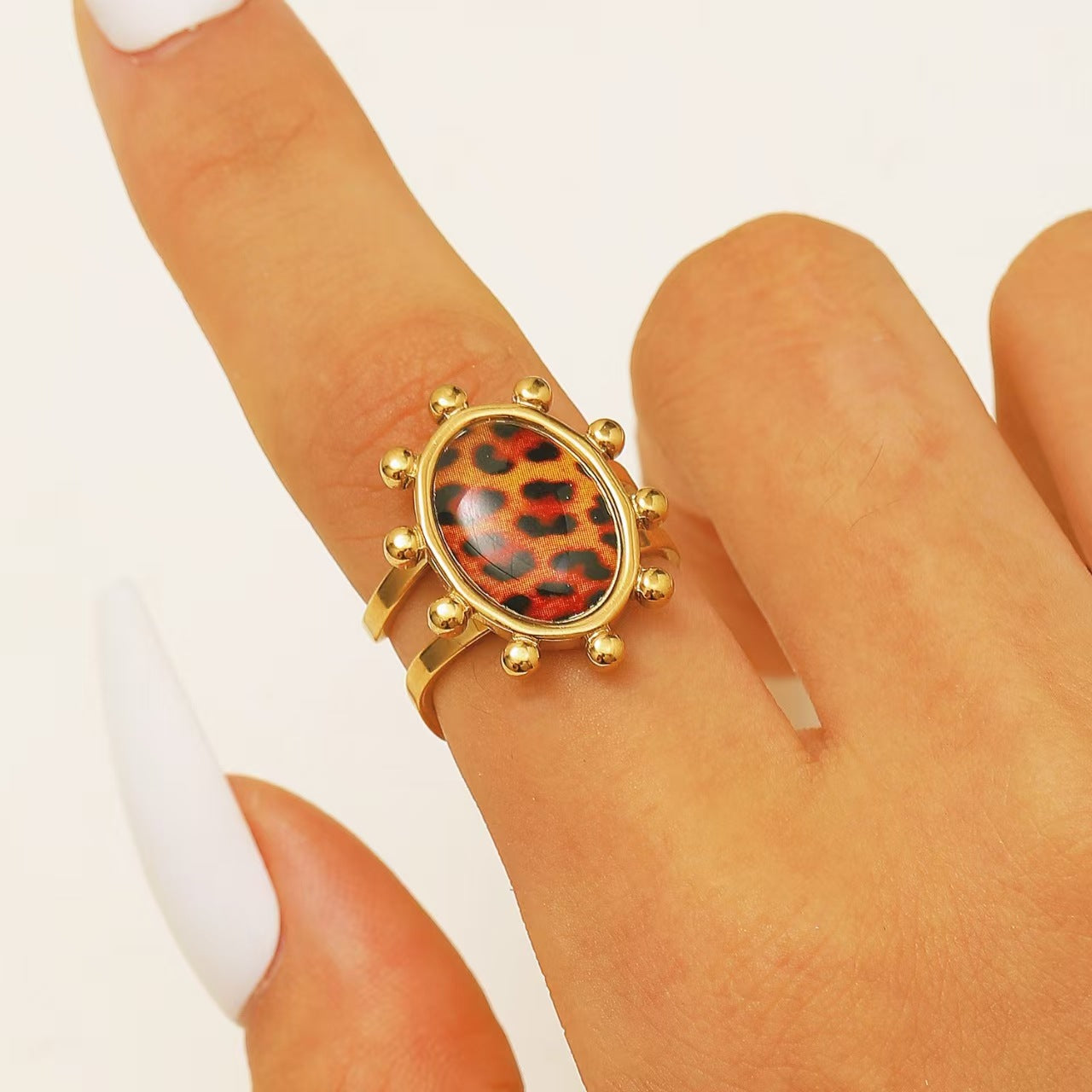 Wholesale Adjustable stainless steel  leopard print ring