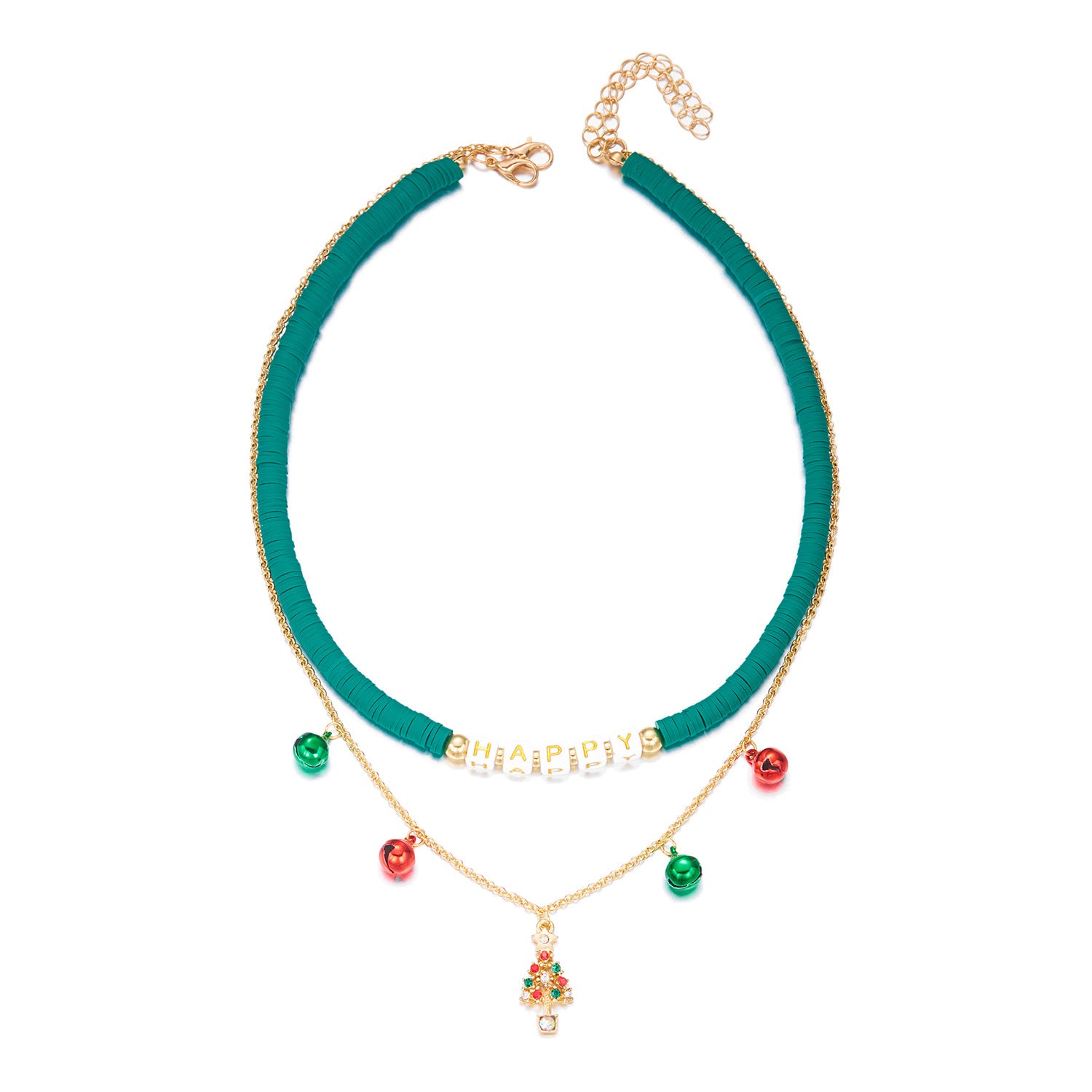 Wholesale Christmas Tree Snowflake Polymer Clay Double Layer Necklace