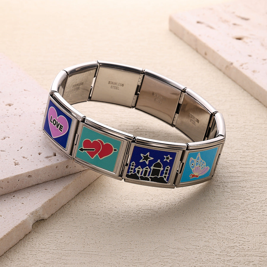 Wholesale 10pcs Italian Charm Bracelet 9mm DIY Splicing Heart Devil Eye Stainless Steel Composable Bracelet