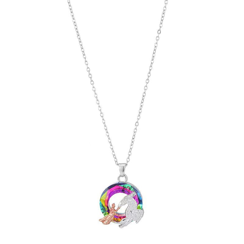 Wholesale Unicorn Pendant Zinc Alloy Multicolor Cross Chain Necklace ACC-NE-YunJin003