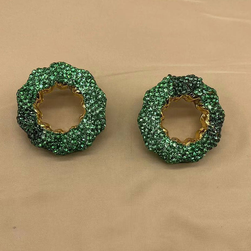 Wholesale Hollow Light Luxury Colored Glass Full Diamond Earrings ACC-ES-KangD008