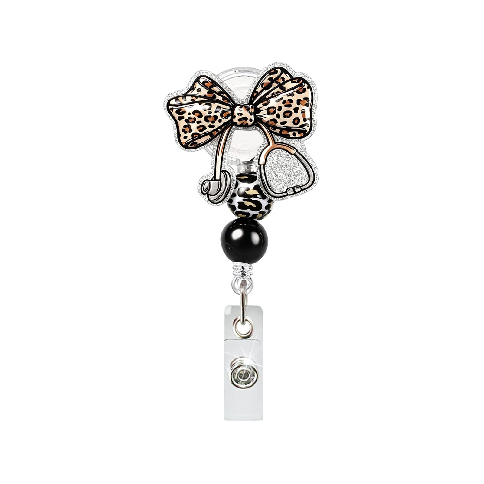 Wholesale Acrylic Beaded Leopard Print Bowknot Retractable Badge Holder - Fashion Accessory for Resale