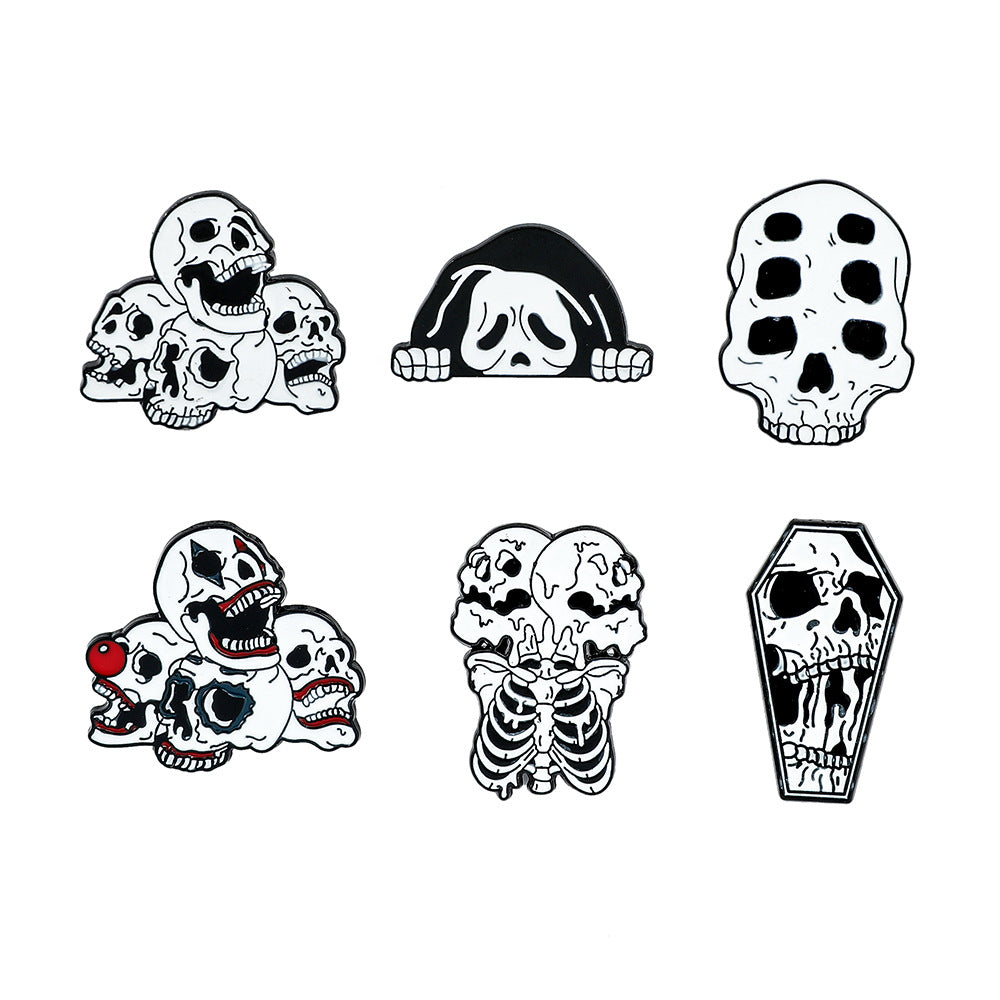 Wholesale  horror element hollow skull mask lily gold drop oil badge decoration