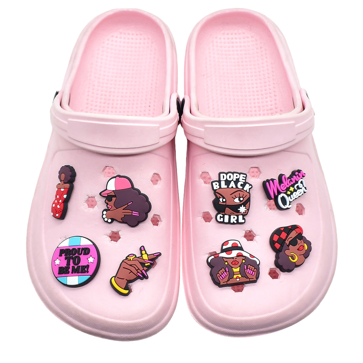 Wholesale Random 100pcs Black Girl Series  PVC Soft Rubber Shoe Buckle Decoration