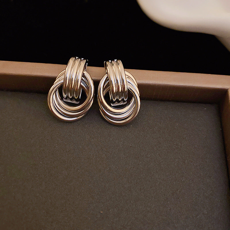 Wholesale Metal Twist 925 Silver Needle Geometric Circle Earrings