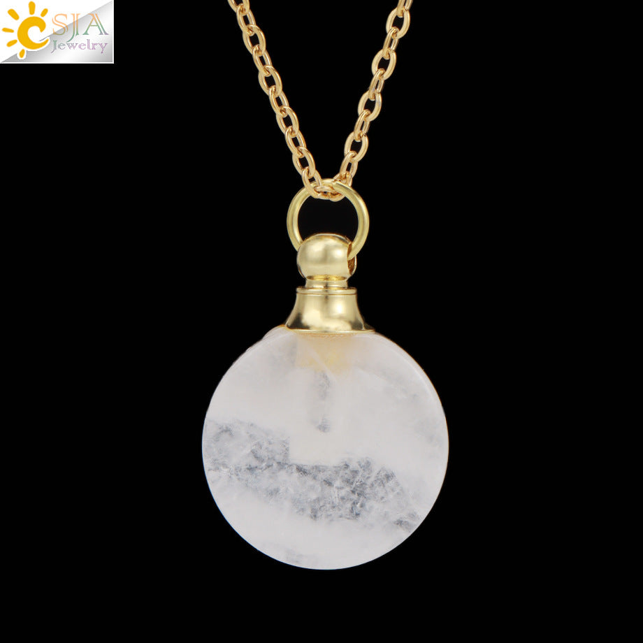 Wholesale Natural Stone Crystal Essential Oil Bottle Pendant Necklace ACC-NE-HuaiShe003