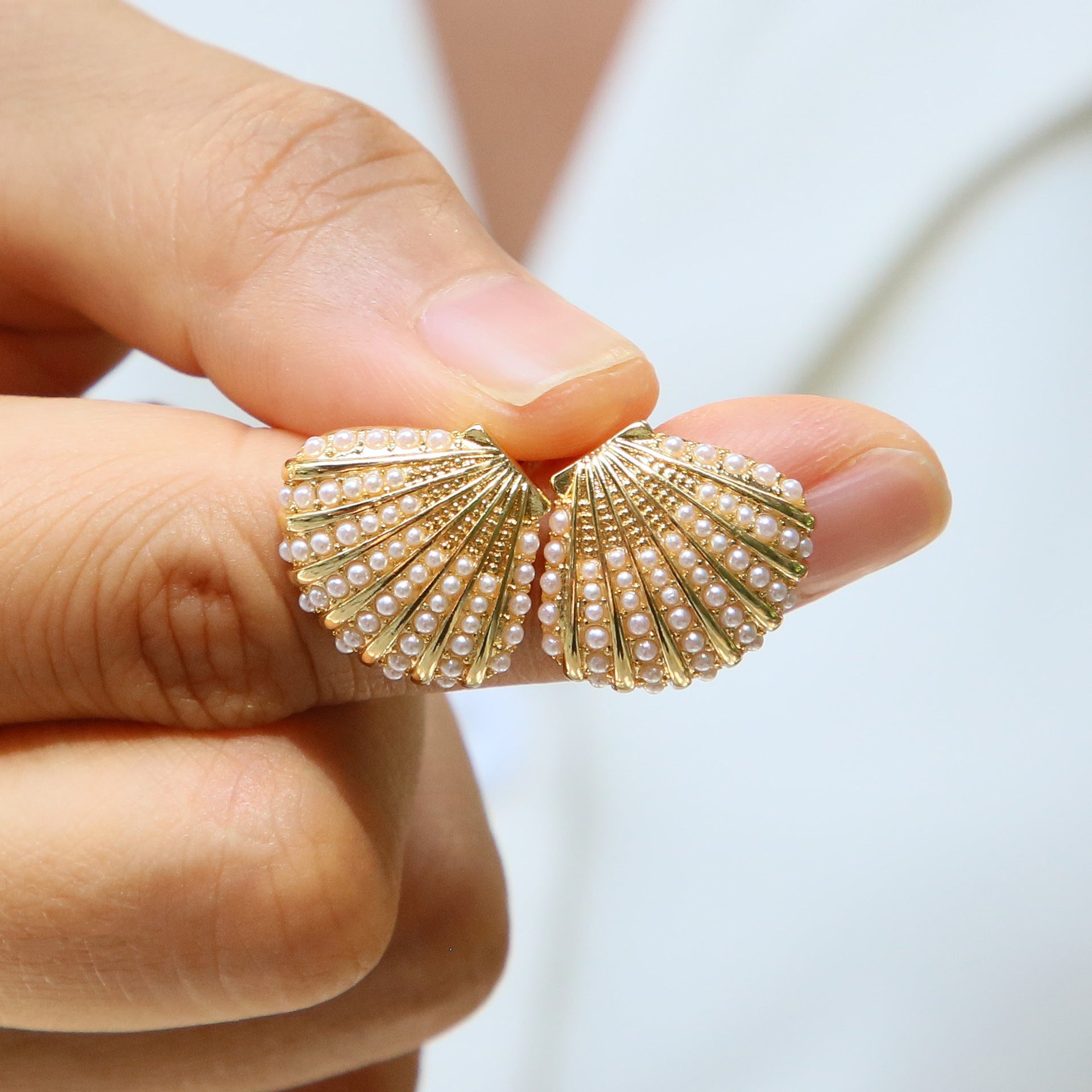 Wholesale Brass Ocean Conch Shell Pearl Earrings