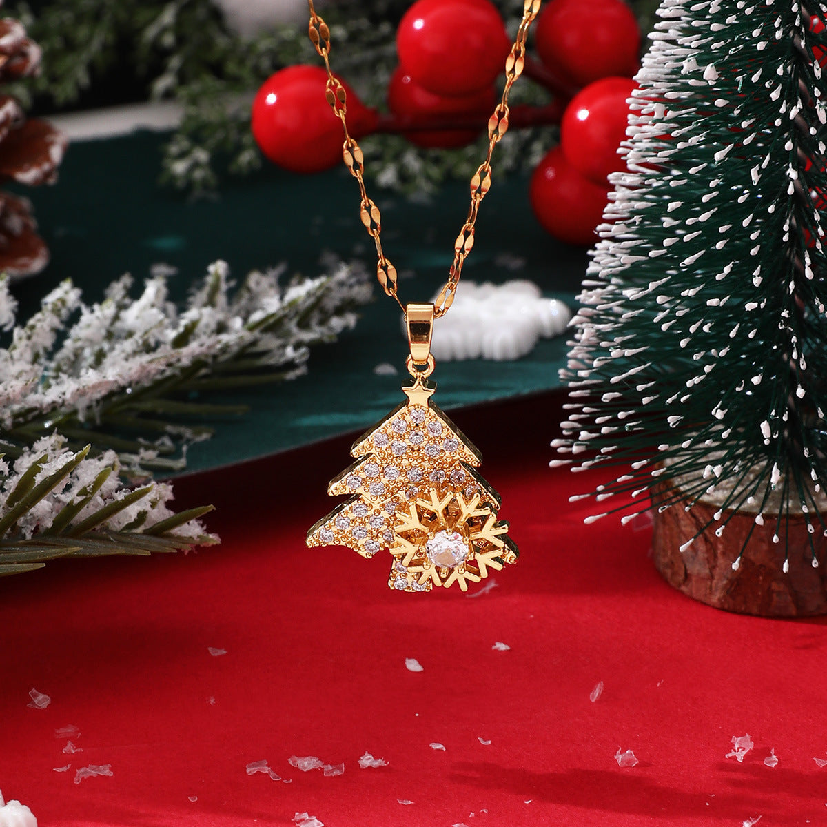 Wholesale Rotating Snowflake Christmas Tree Necklace
