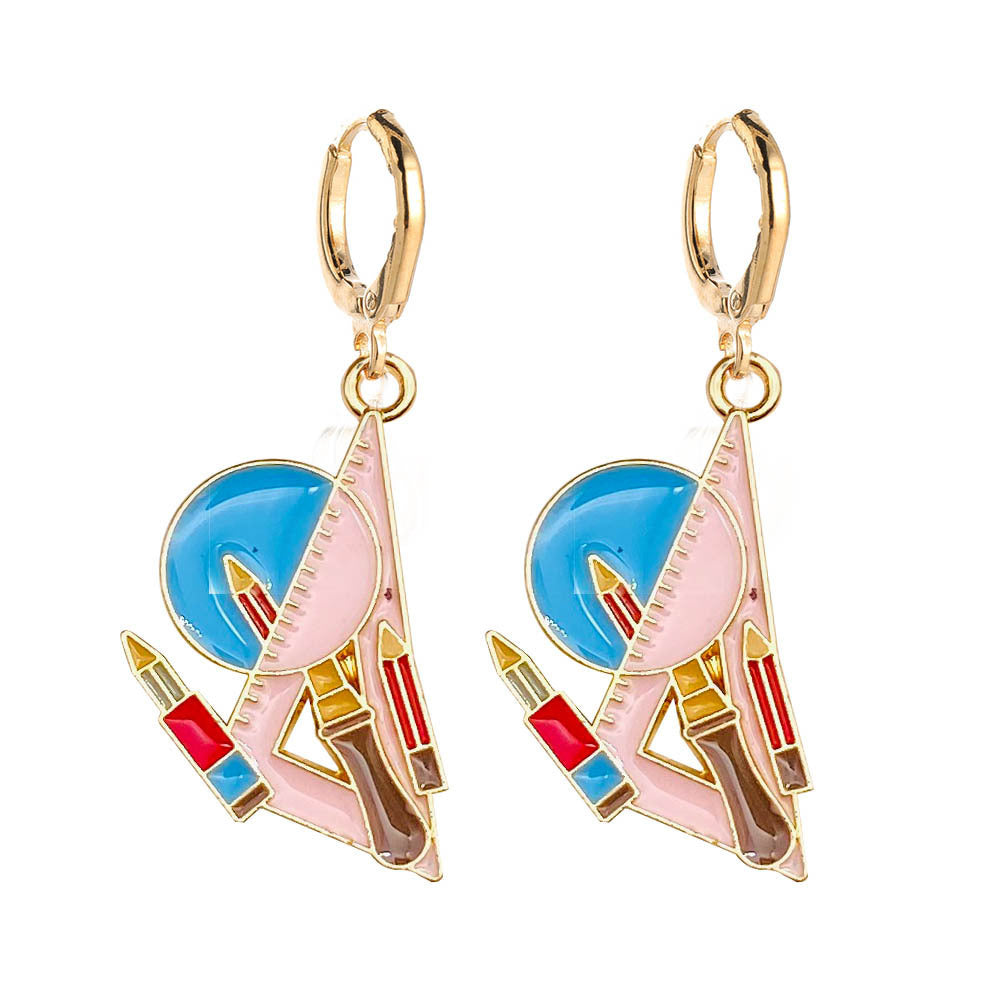 Wholesale  Teachers' Day Earrings Pencil Book Clock Alloy Oil Dropping Earrings