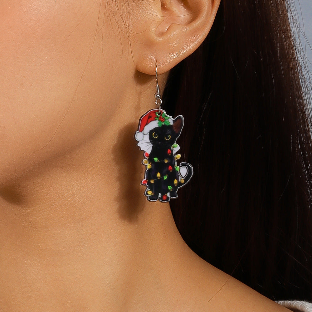 Wholesale Christmas Cute Black Cat Earrings