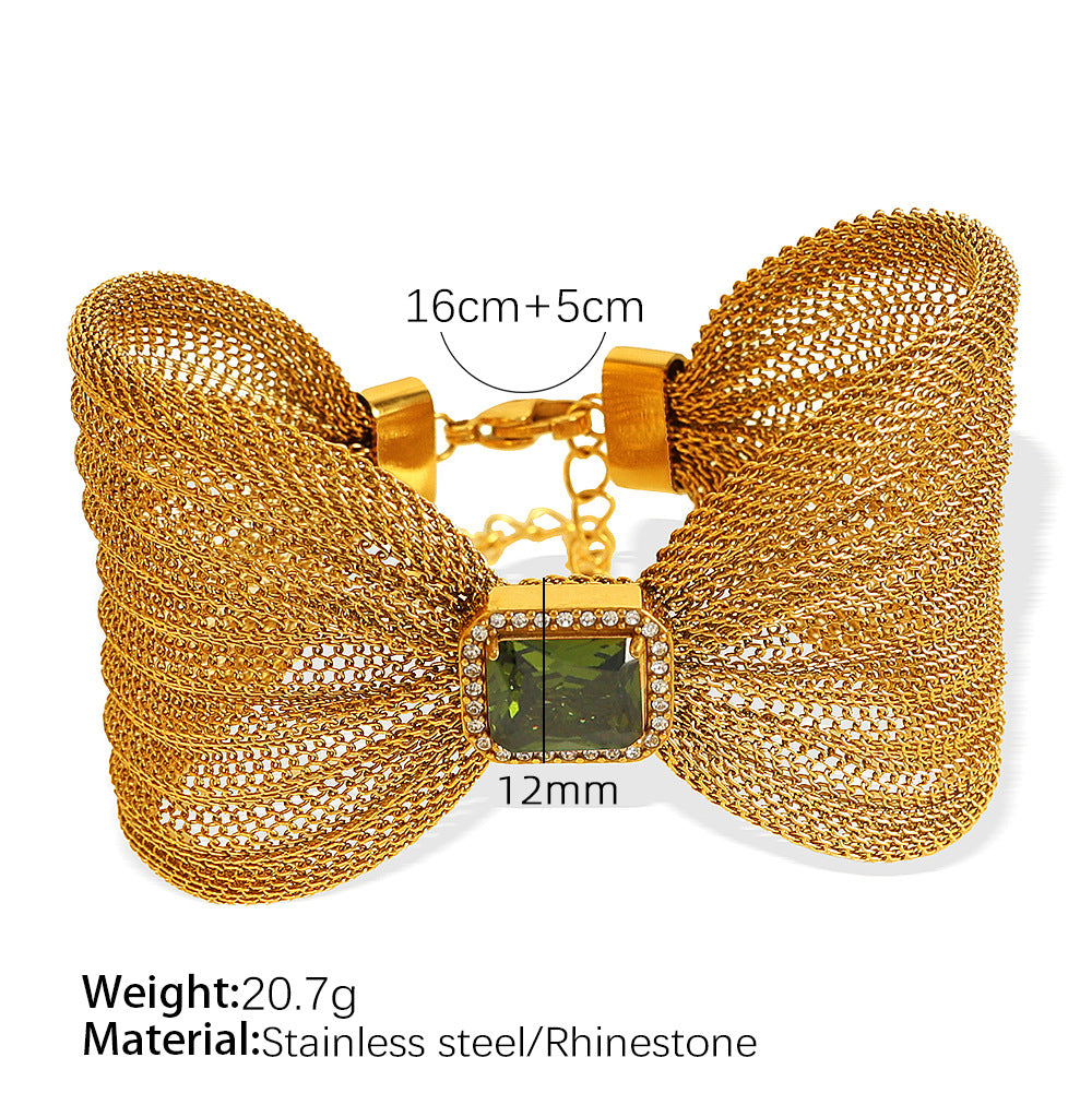 Wholesale Titanium Steel  Atmosphere Bracelet Bow Design Inlaid Stone Simple Bracelet