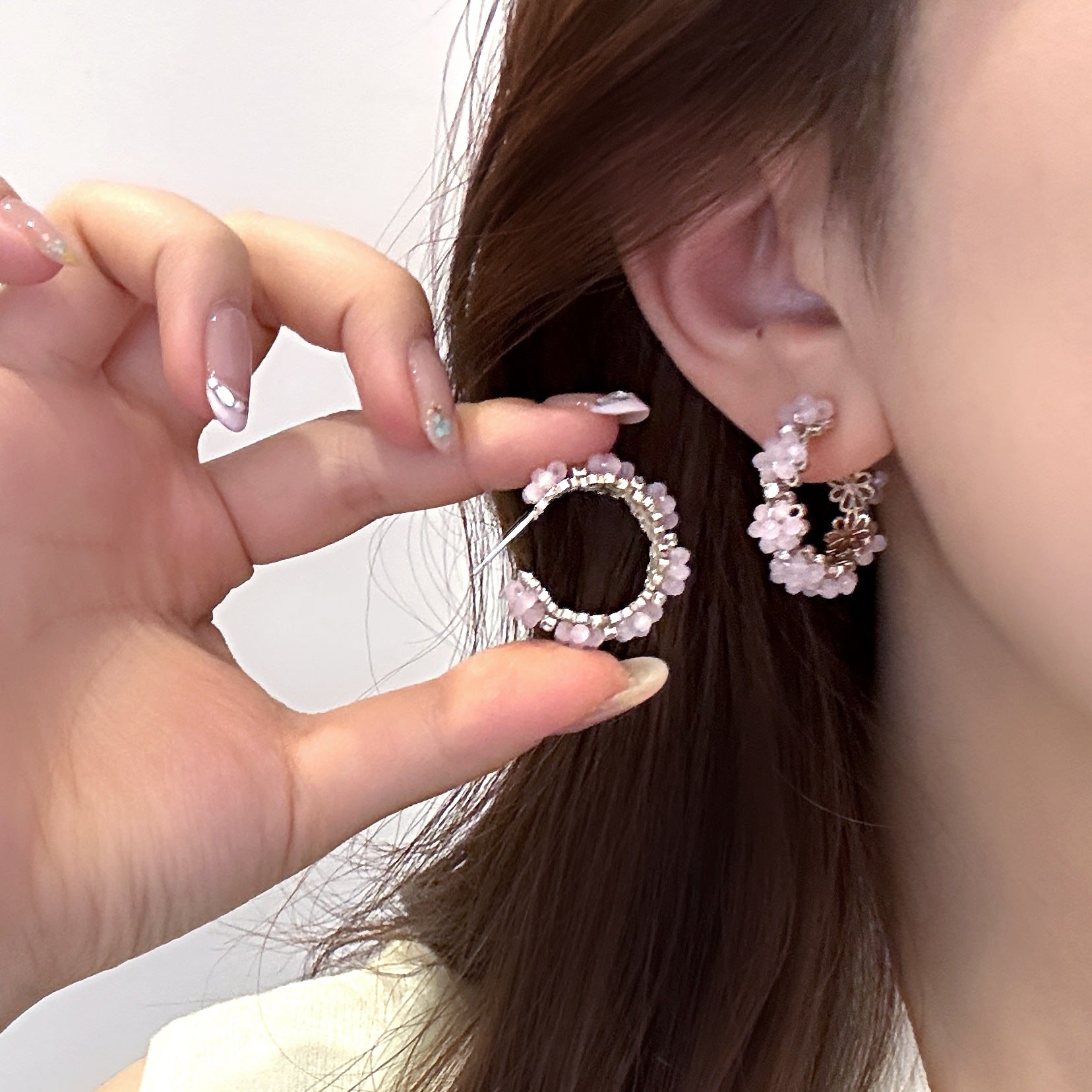 Wholesale  Blue Hoop Earrings Crystal Flower Earrings
