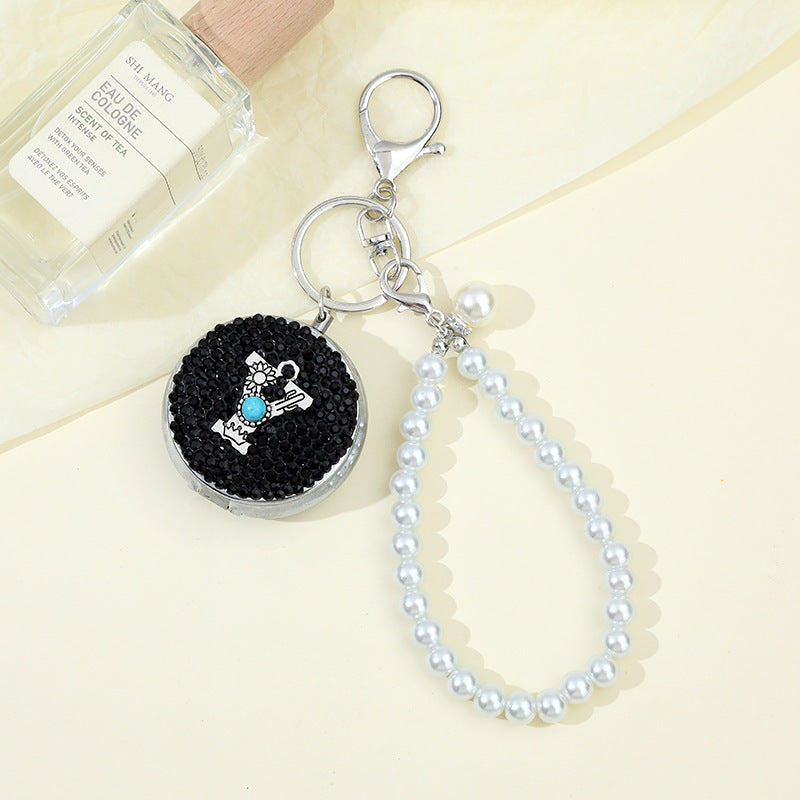 Wholesale Portable Folding Rhinestone Mirror Pill Box Keychain ACC-KC-ZhiYa022