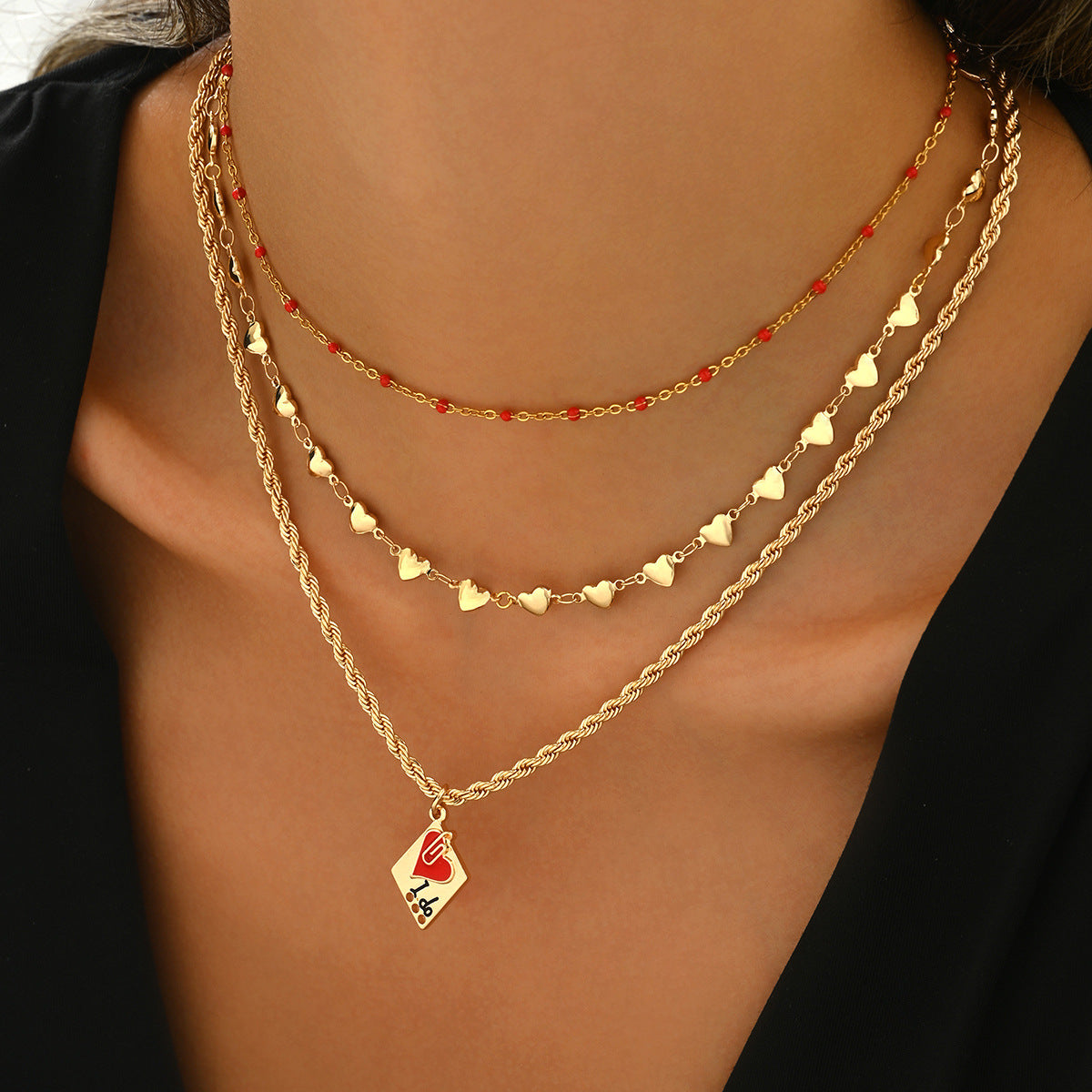 Wholesale Oil Dripping O-Shaped Chain  Heart Necklace