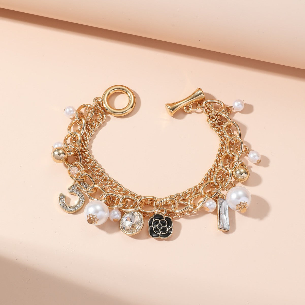 Wholesale Korean Style Multi-Layer Alloy Bracelet with Flower Diamond Pendant - Trendy Fashion Accessory