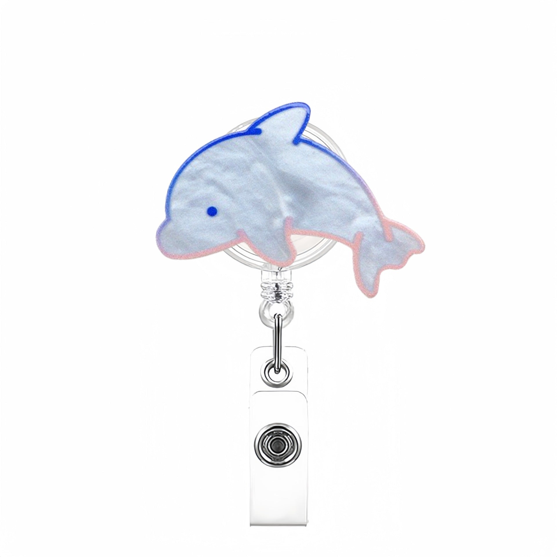 Wholesale Marine Animal Acrylic Shell Dolphin Fish Retractable Rotating Badge Keychain