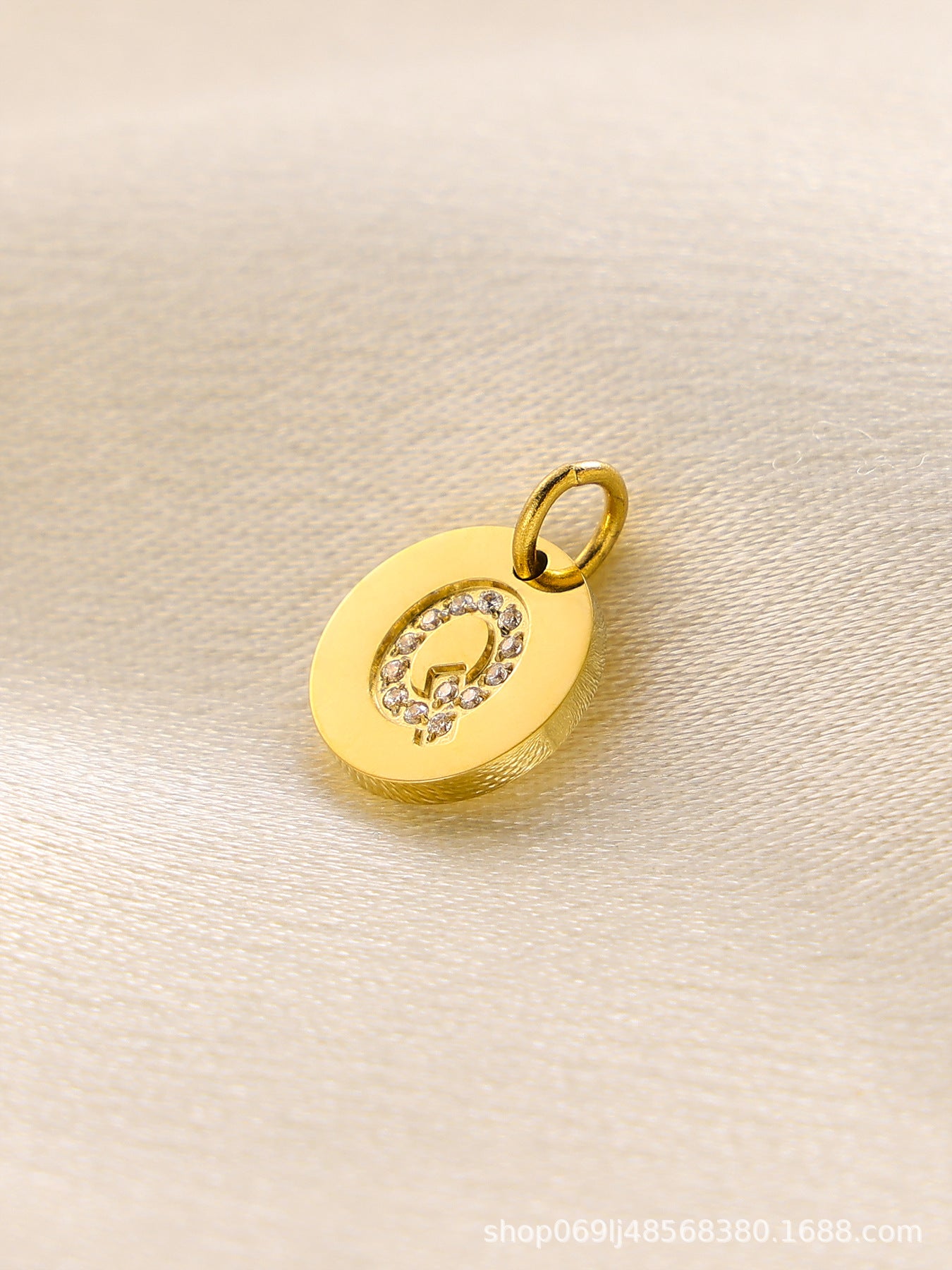 Wholesale  14K Round Brand Diamond Letter  Stainless Steel Pendant