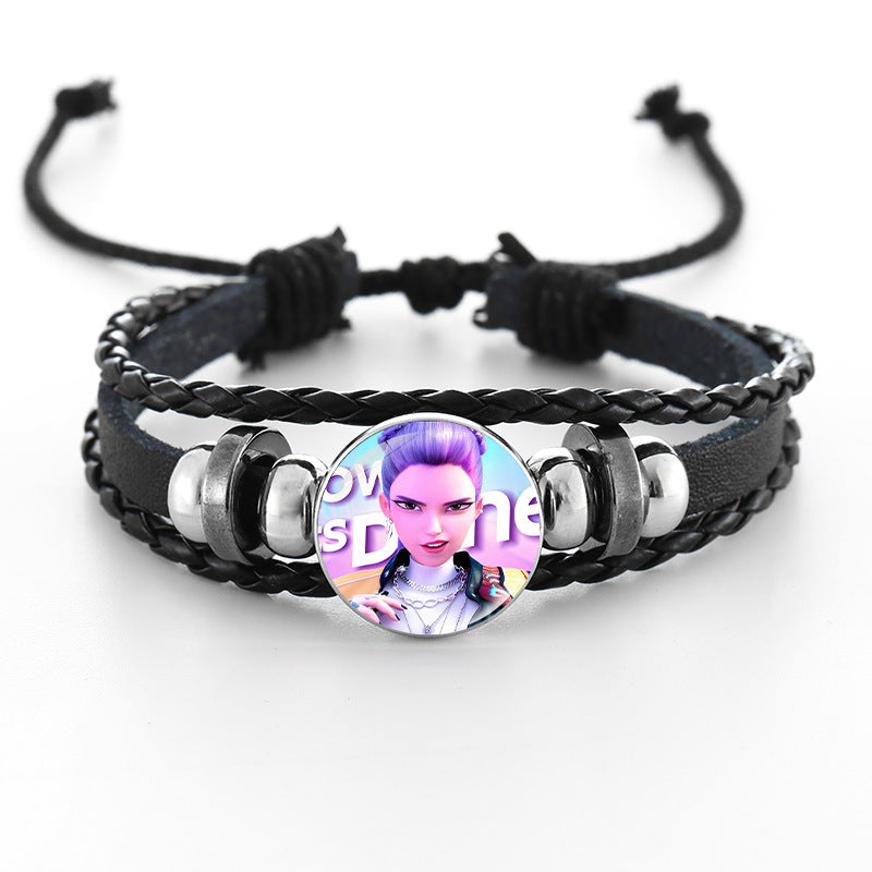 Wholesale Demon Hunters Time Gem Bracelet Couple Leather Braided Black Bracelet kpop
