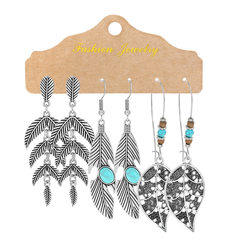 Wholesale Retro Ethnic Round Metal Tassel Earrings Set Fashion Accessory