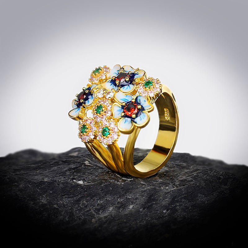 Wholesale Flower Set Colorful Zircon  Ring