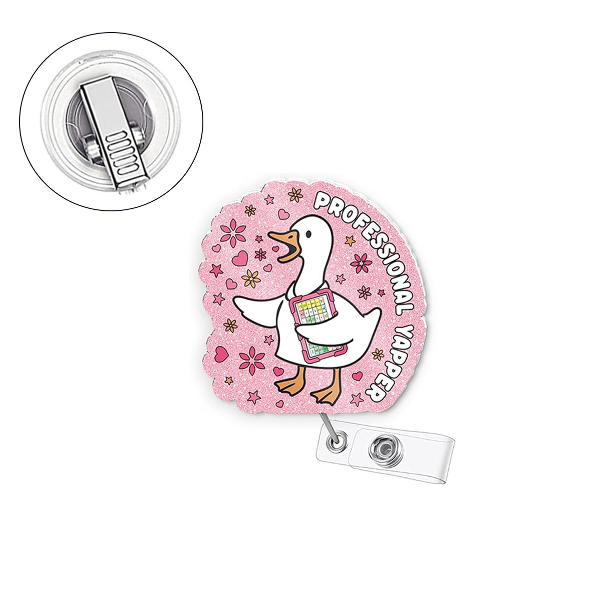 Wholesale Easy-Pull Clip Acrylic Pink Goose  Badge Reels