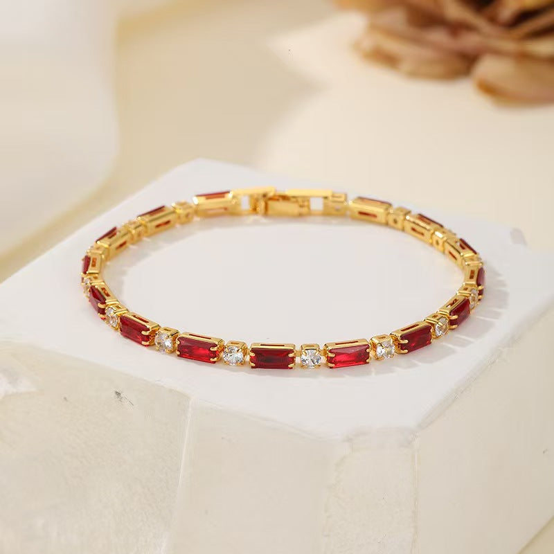 Wholesale Women S Chic Pink Zircon Geometric Bracelet Copper Fashion Jewelry Accessory For Everyday Wear And Gifting
