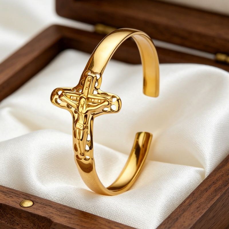 Wholesale Gold Plated Stainless Steel Cross Bracelet Unisex Fashion Jewelry Accessory for Boutique Resale