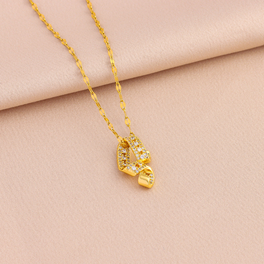 Wholesale  Titanium Steel micro inlaid zircon note necklace earrings suit