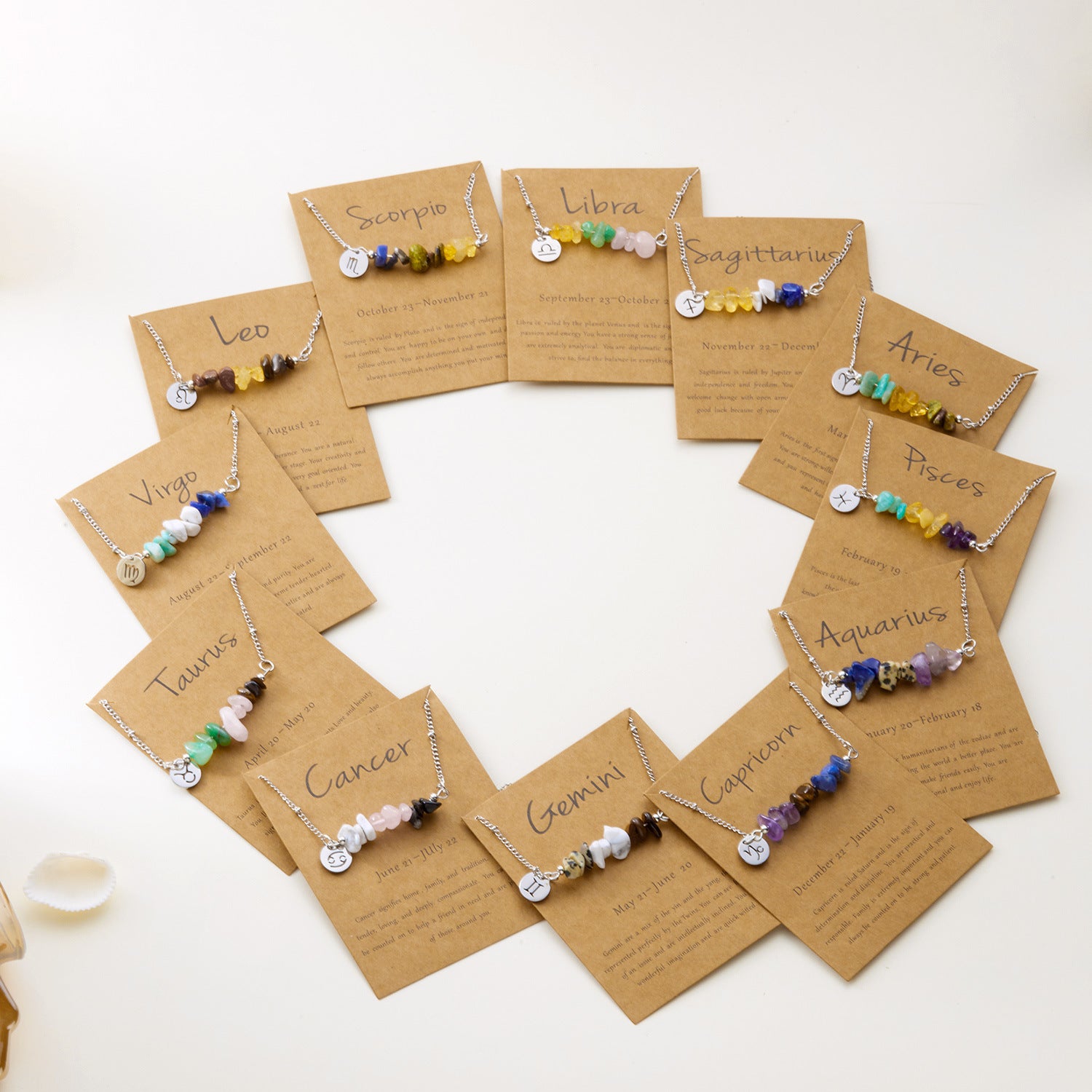 Großhandel Edelstahl Zwölf Konstellation Halskette Unregelmäßige Natursteinkette