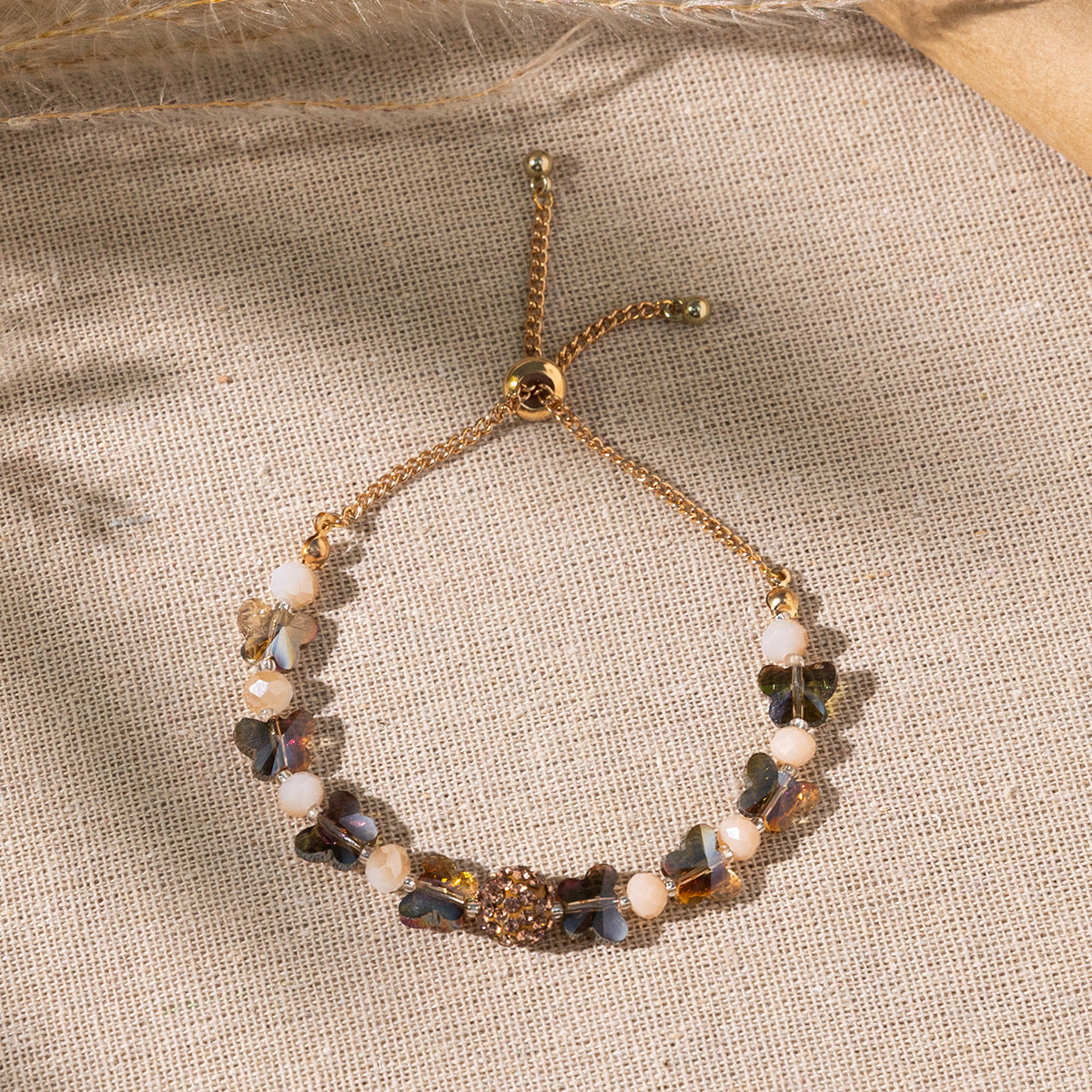 Wholesale Colorful gradient butterfly glass bead bracelet